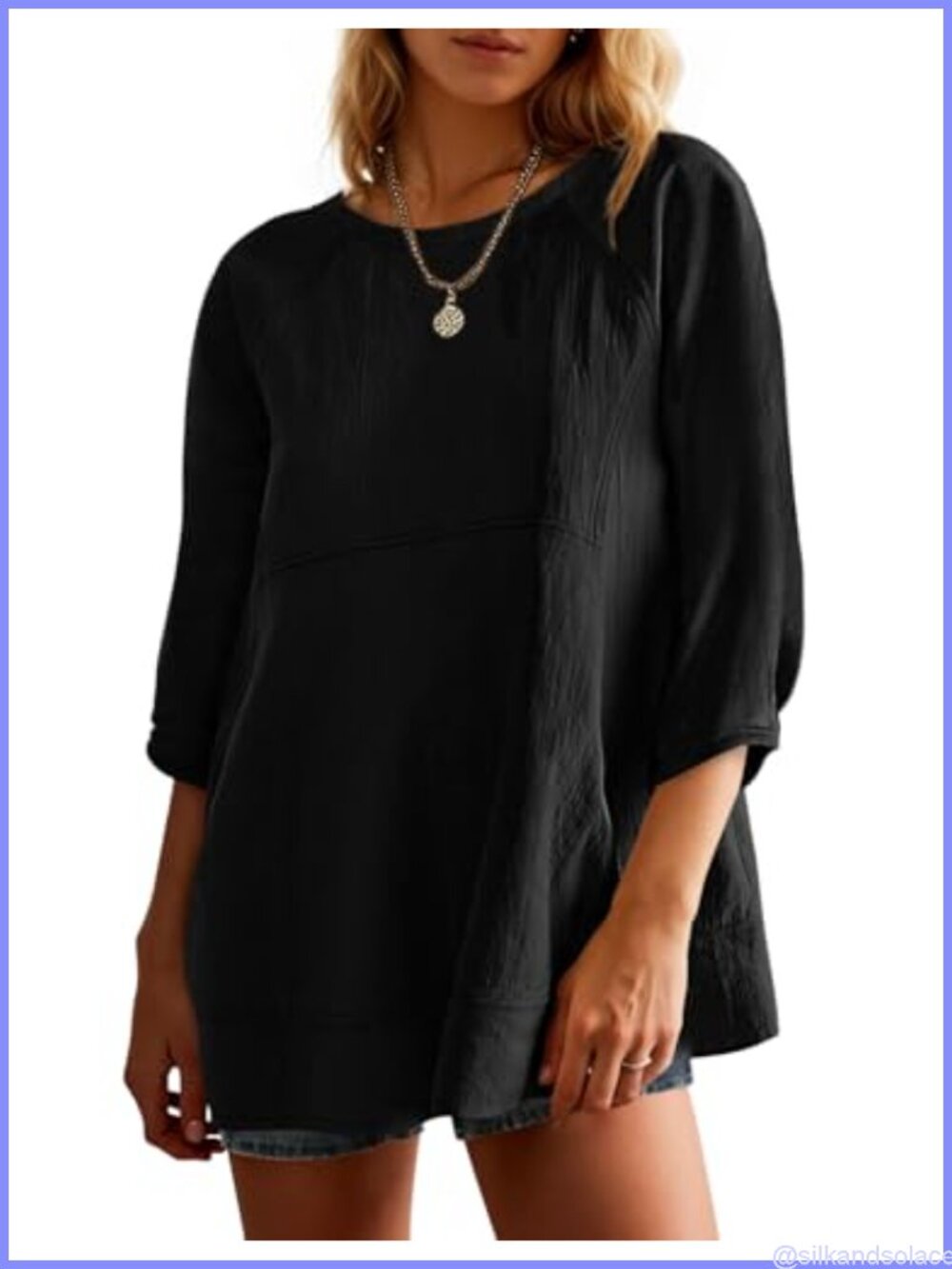 Womens 3/4 Sleeve Tunic Top Cotton Viscose Peplum Babydoll Blouse